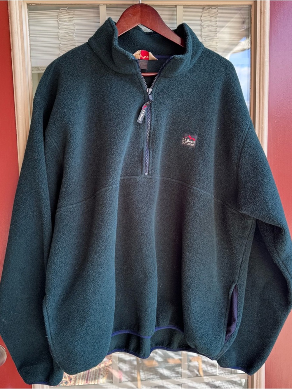 L.L. Bean Men's Dark Green Quarter-Zip Fleece Pullover